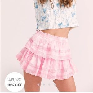 Love shack fancy tie dye pink ruffle mini skirt - size medium!